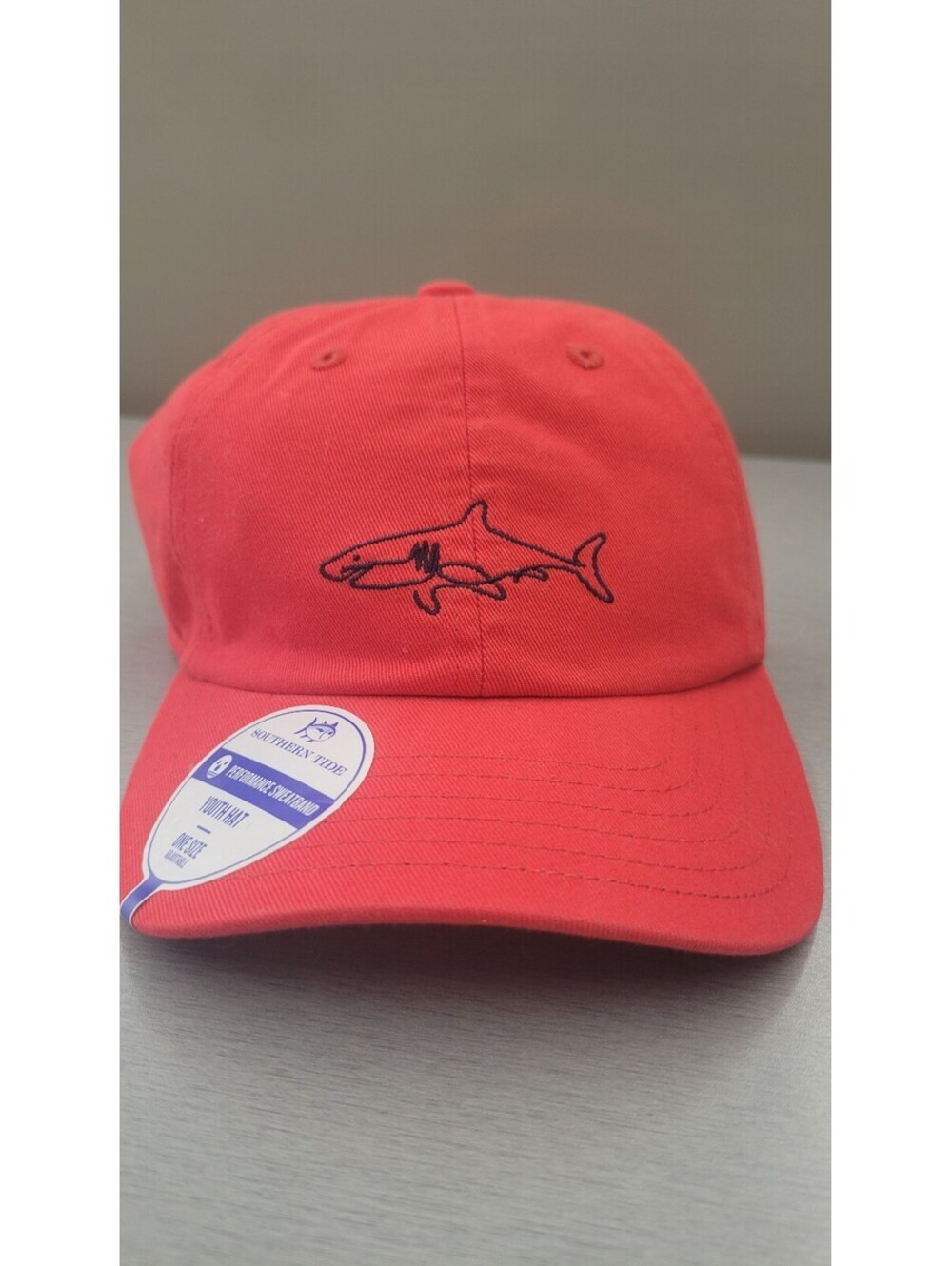 Southern Tide Youth Hat Performance Sweatband Adjustable Cap Red Shark Logo